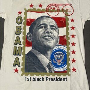 Barack Obama 1st Black US President T-Shirt Size LARGE Washington DC Stamp 2009